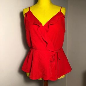 Red Strappy Cinched Peplum Tank